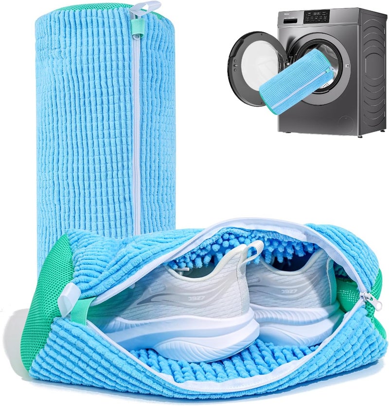 NMQHPA Shoe Washing Machine Bag: Laundry Shoe Bag for Washer and Dryer - 2pc Reusable Shoe Cleaning Bag for Sneaker Tennis Shoes Unstain Cleaner Kit (Blue 2pcs) - Image 1